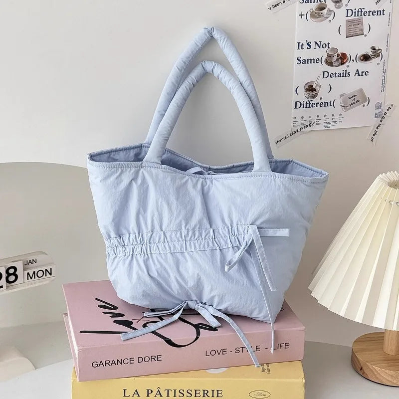 Qfdian Casual Simple Pleated Bow Solid Women's Handbags All Match Shopping Top-Handle Bags Fashion Y2k Aesthetic Trendy Clutches Female