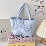 Qfdian Casual Simple Pleated Bow Solid Women's Handbags All Match Shopping Top-Handle Bags Fashion Y2k Aesthetic Trendy Clutches Female