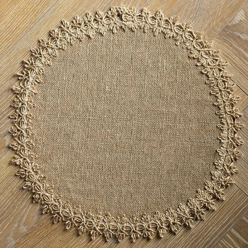 Qfdian Round Burlap Placemats Set of 4 Jute Rustic Place Mats for Dining Party Tables Heat Resistant Natural Farmhouse Table Mats Decor