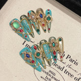 Qfdian 10Pcs High Quality Handmade Press on Nails Black Green Fashionable White Light Luxury Temperament Simple New Style