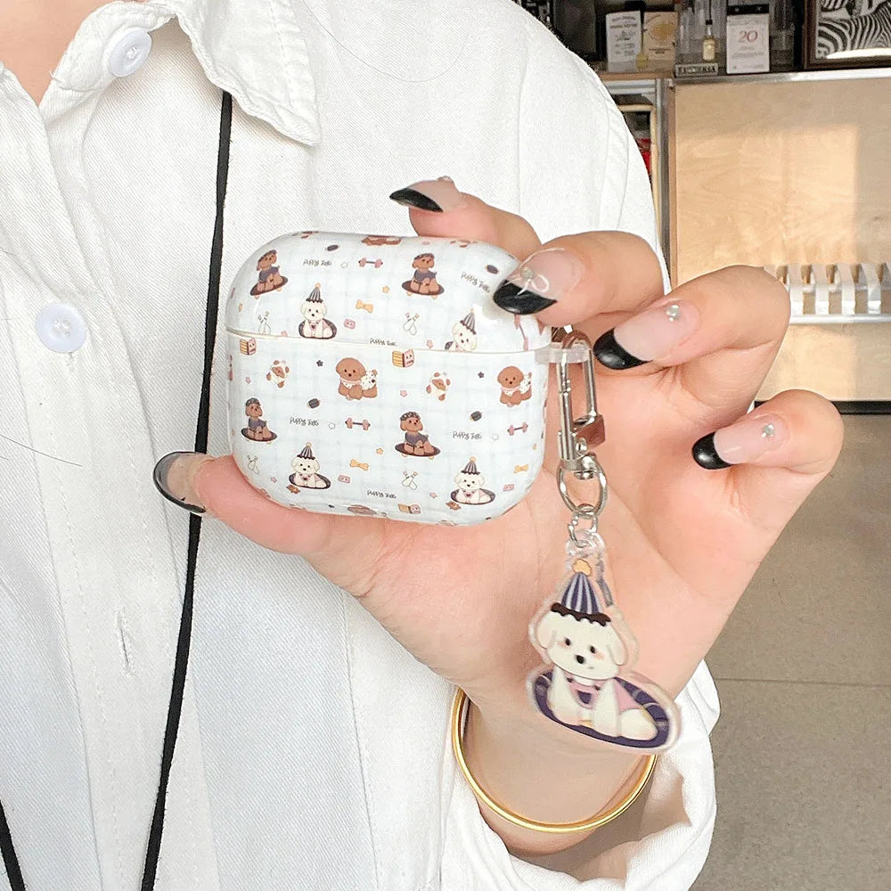 Qfdian Korea Ins Lovely Sit Dog Silicone Soft Case for AirPods 1/2/3/4 Pro 2 Wireless Bluetooth Earphone Charging Box Protection Coque