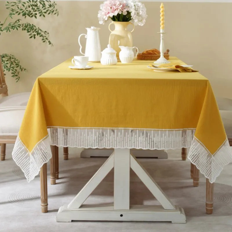 Qfdian White Lace Tablecloth French Style Meteor Shower Coffee Table Dressing Table Cover Cloth for Wedding Party Christmas Decorations