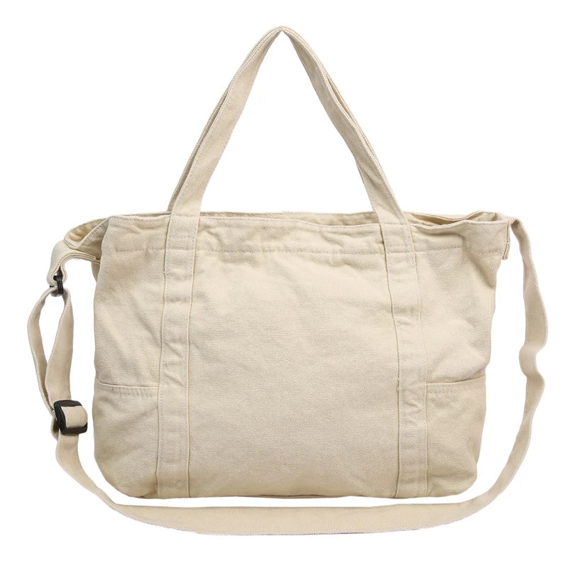 Qfdian Large Capacity Canvas Shoulder Bags High Quality 100% Cotton Handbags Solid Cloth Casual Totes Simple Preppy Style Packages
