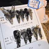 Qfdian 10Pcs High Quality Handmade Press on Nails Qingwu Yuanshan Green Spring/Summer Explosive Luxury Heavy Industry Niche Style Hot