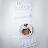 Qfdian 100% Cotton Ruffle White Table Runners for Rustic Wedding Decoration Baby Shower Birthday Party Living Room Kitchen Dinner Decor