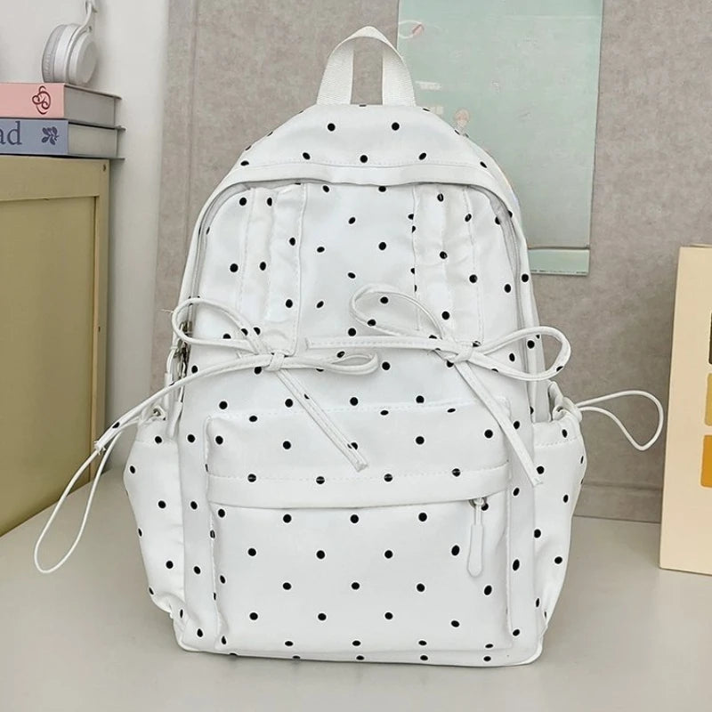 Qfdian Backpacks for Women Students Sweet Dot Chic Bow Schoolbags Y2k Aesthetic Casual Fashion Backpack Trendy Kawaii Girls School Bags
