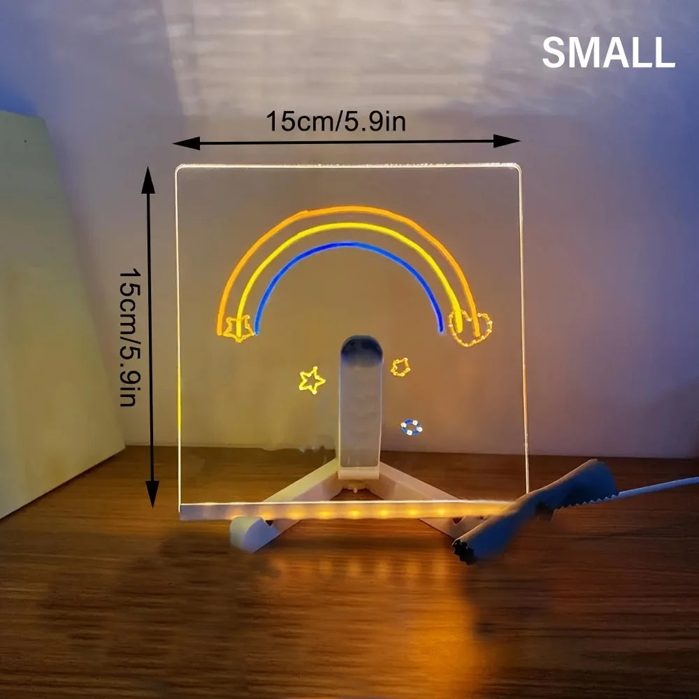 Qfdian LED Note Board Night Light With Colorful 7 Pens DIY Acrylic Message Board Erasable Painting Drawing Board For Kids Birthday Gift
