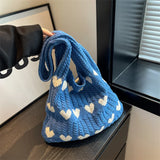 Qfdian 1PC New Knitted Bag Women's Summer Handmade Woolen Underarm Tote Bag Love Shopping Beach Shoulder Bag