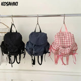 Qfdian Contrast Color Plaid Vintage Girls Backpack Korean Ins Sweet Kawaii Mini Backpacks Women Chic Y2k Aesthetic Preppy Schoolbags