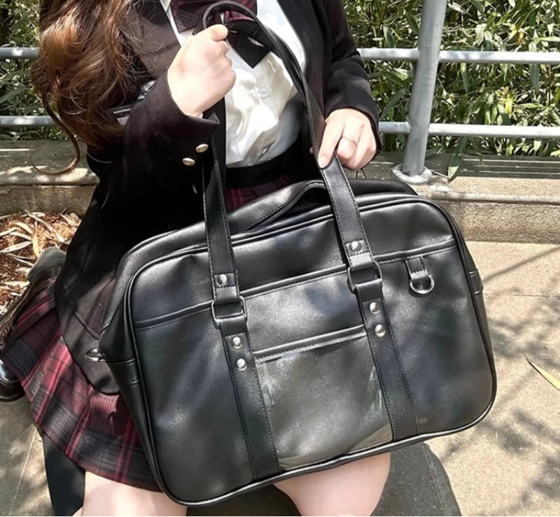 Qfdian Y2k Aesthetic Jk Casual Ita Bags Preppy Vintage All Match Pu Women's Handbags Japanese Preppy Transparent Shoulder Underarm Bag