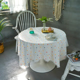 Qfdian Tassel Tablecloths Round Dust-Proof Cotton Fabric Table Cover for Living Room Kitchen Picnic Dinning Tabletop Decorations