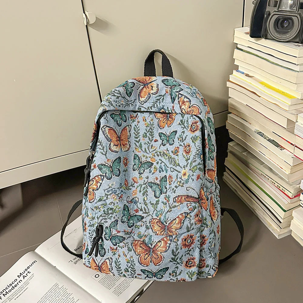 Qfdian New Chinese Style Woven Flower Backpack 2025 New Large Capacity Fashionable Lightweight Travel Bag Backpack