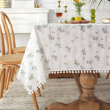 Qfdian Cotton Blend Tablecloth Beige Floral Printed Washable Farmhouse Table Cover for Wedding Party Living Room Baby Shower Decoration