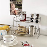 Qfdian Kitchen Countertop Storage Rack Spice Shelf Versatile Stainless Steel Storage Basket for Bathroom Toiletries Cup Organizer Racks