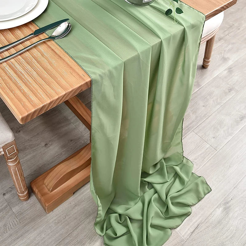 Qfdian Sage Green Chiffon Table Runner Wedding Decoration Baby Shower Birthday Parties Christmas Halloween Thanksgiving Events Supplies