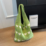 Qfdian 1PC New Knitted Bag Women's Summer Handmade Woolen Underarm Tote Bag Love Shopping Beach Shoulder Bag