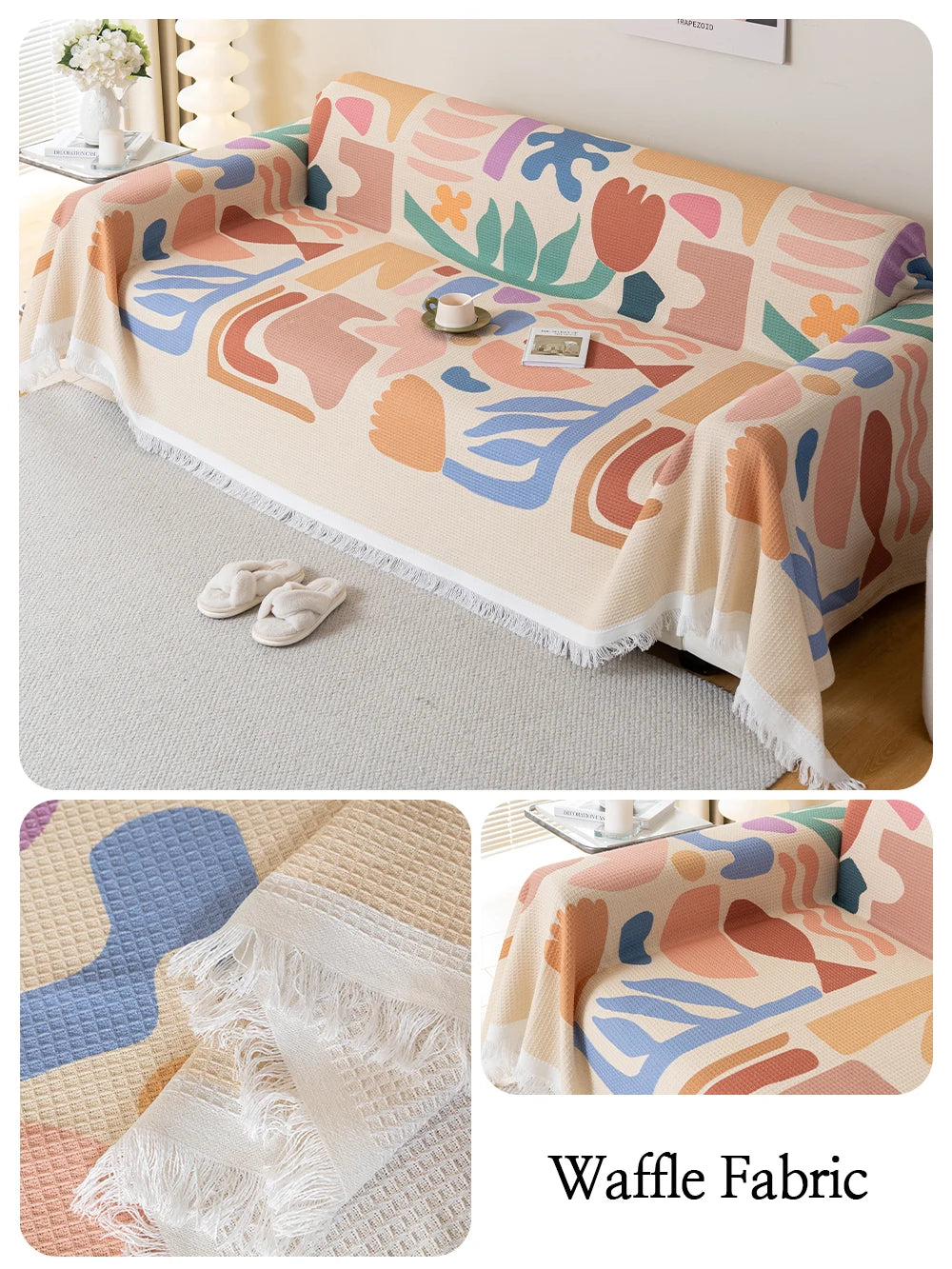 Qfdian Chenille Sofa Towel for living room French Style home decoration Sofa Cover Couch Cover Tassel edge Waffle cushion