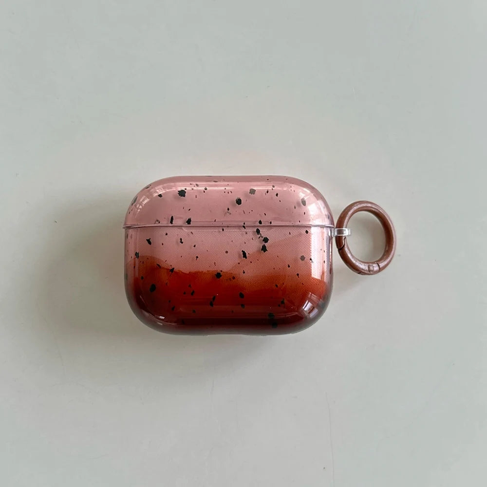 Qfdian Pink Brown Gradient Transparent Splashing Ink Design Soft Cover Case for Airpods 1/2/3/4 Pro 2nd Fashion Simplicity Style Coque