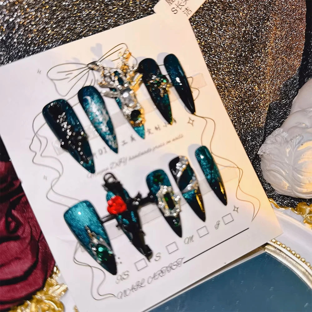 Qfdian 10Pcs High Quality Handmade Press on Nail Real Time Shooting of Sacrificial Spirit Heavy Industry Gothic Dark Bloody Personality