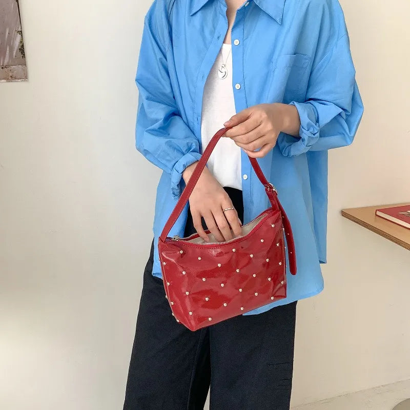 Qfdian Fashion Women Luxury Design Rivets Underarm Bag Punk All Match Office Lady Handbags Vintage Casual Shoulder Bags Y2k Aesthetic