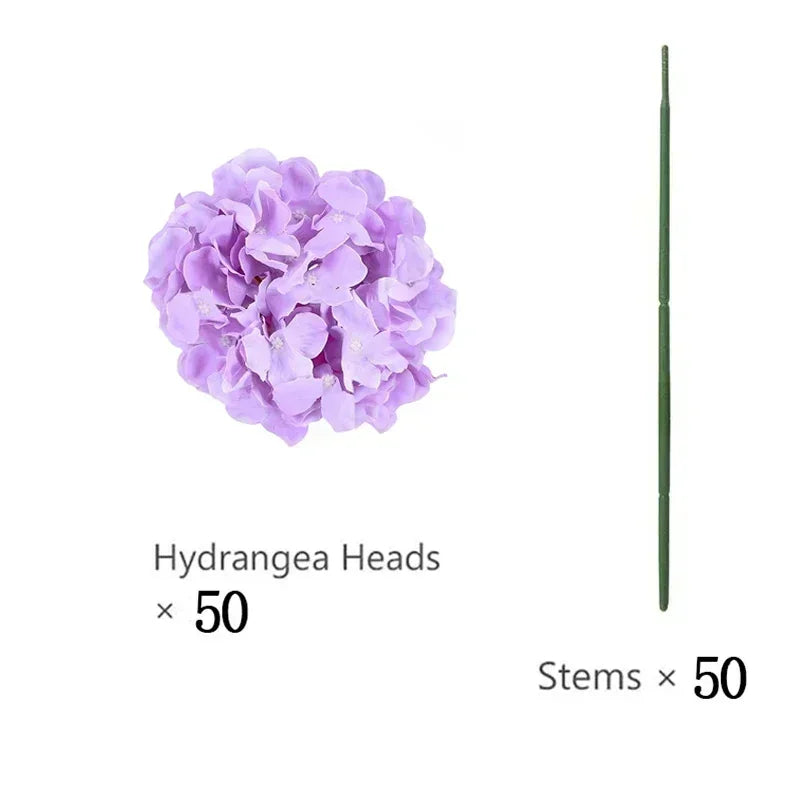 Qfdian 50 PCS Artificial Hydrangea Flowers Silk Hydrangea Heads for Wedding