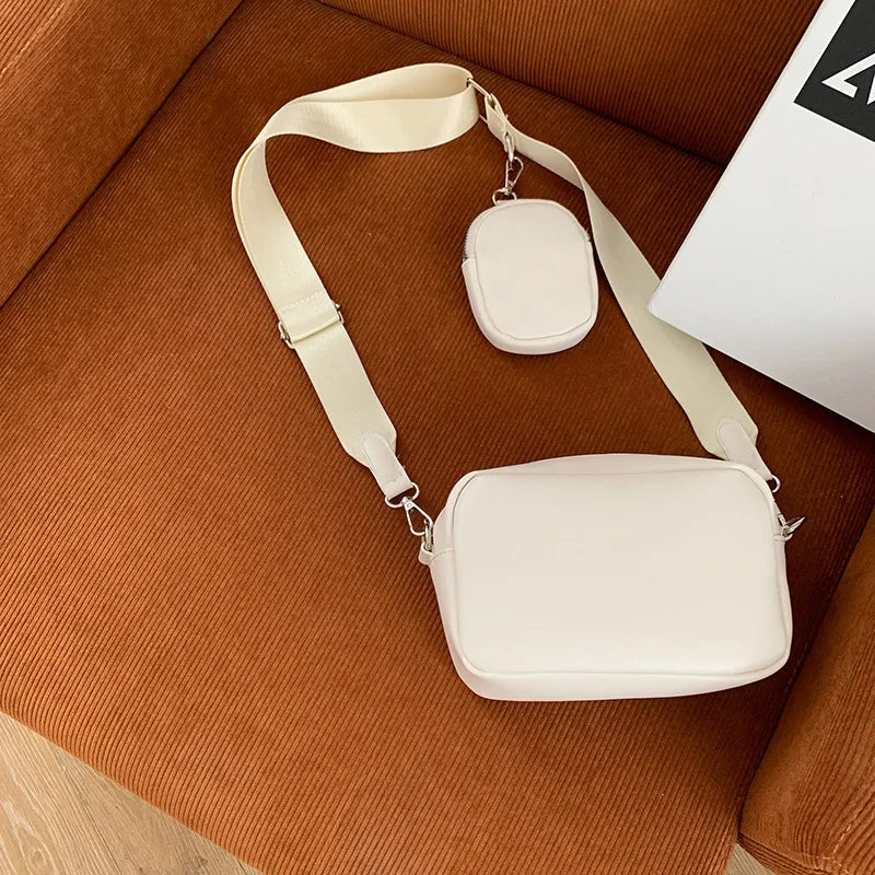 Qfdian Vintage All Match Wide Straps Crossbody Bags Simple Women Mini Purses Fashion Casual Y2k Aesthetic Shoulder Handbags Streetwear