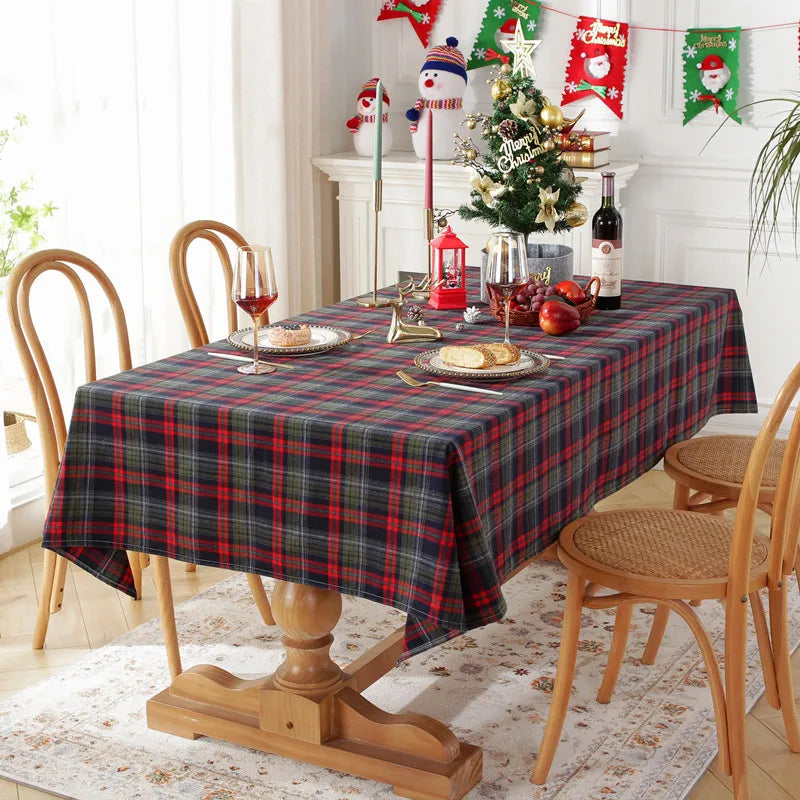 Qfdian Checkered Christmas Tablecloth Oblong Red Retro Plaid Table Cloth Stain Resistance Winter Xmas Holiday Party Kitchen Table Cover