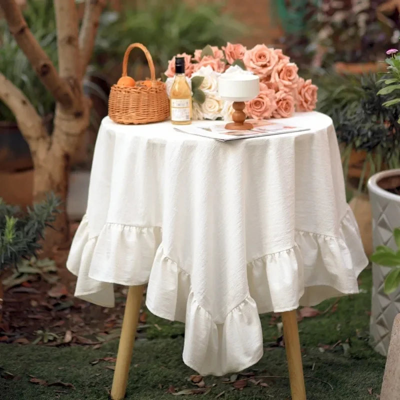 Qfdian White Round Table Cloths Retro Farmhouse Washable Fabric Table Covers for Restaurant Kitchen Wedding Party Christmas Decorations