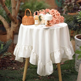 Qfdian White Round Table Cloths Retro Farmhouse Washable Fabric Table Covers for Restaurant Kitchen Wedding Party Christmas Decorations