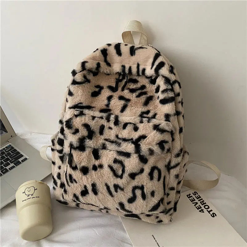 Qfdian Personality Fashion Leopard Fluffy Rucksack Y2k Preppy Casual Harajuku Backpack High-capacity Vintage Grunge Students Schoolbags