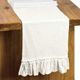 Qfdian 100% Cotton Ruffle White Table Runners for Rustic Wedding Decoration Baby Shower Birthday Party Living Room Kitchen Dinner Decor