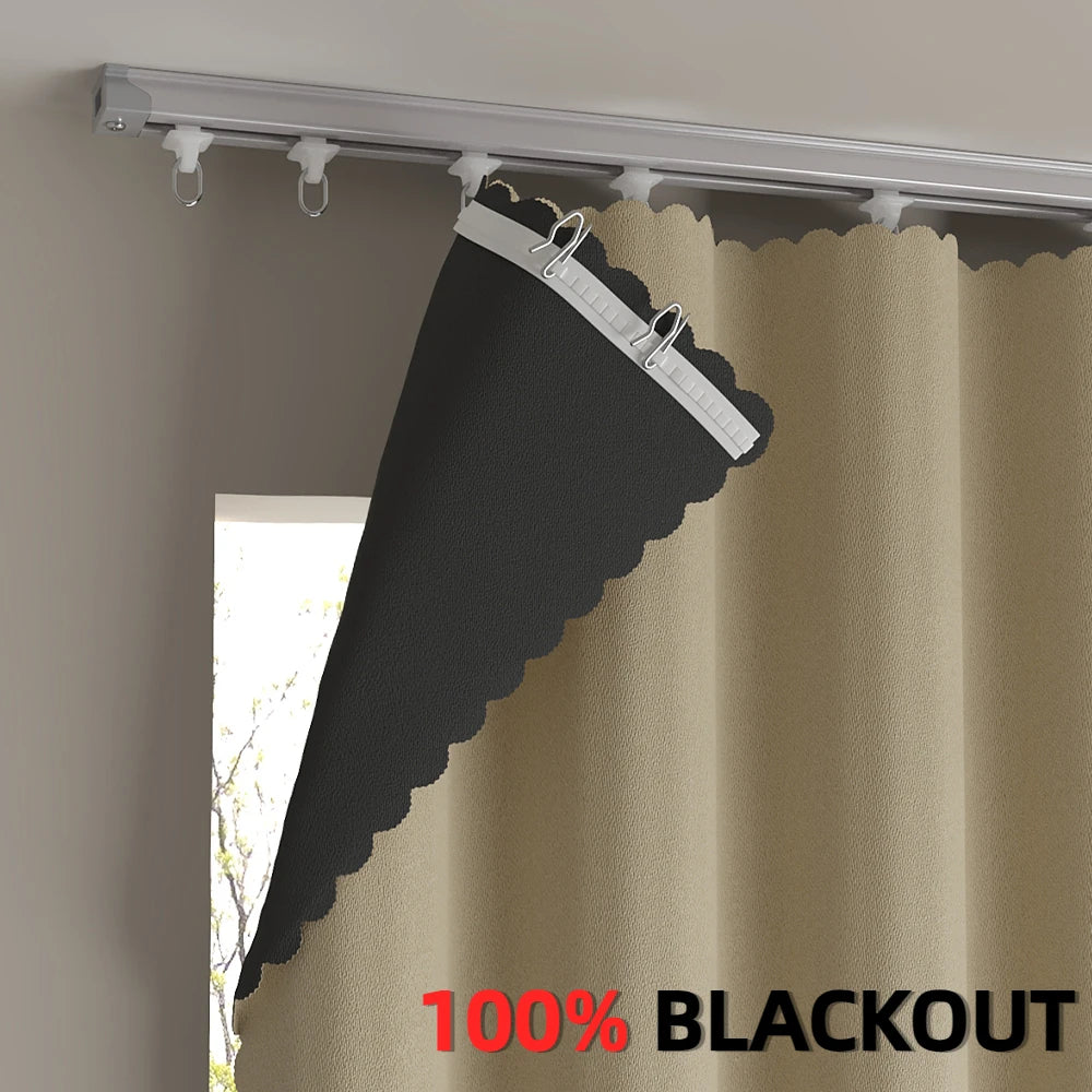 Qfdian Blackout Curtains High Shading Protection Living room Partition window Bedroom Hook curtain 150 200