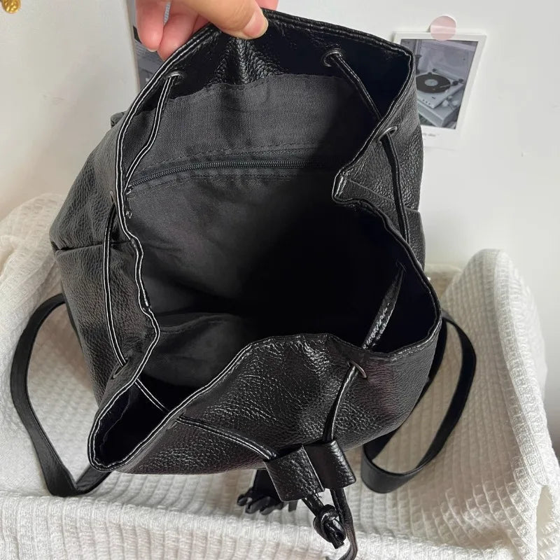 Qfdian Women Vintage Punk Star Cross Backpacks Y2k Aesthetic College Students Backpack Streetwear All Match Gothic Simple Schoolbags