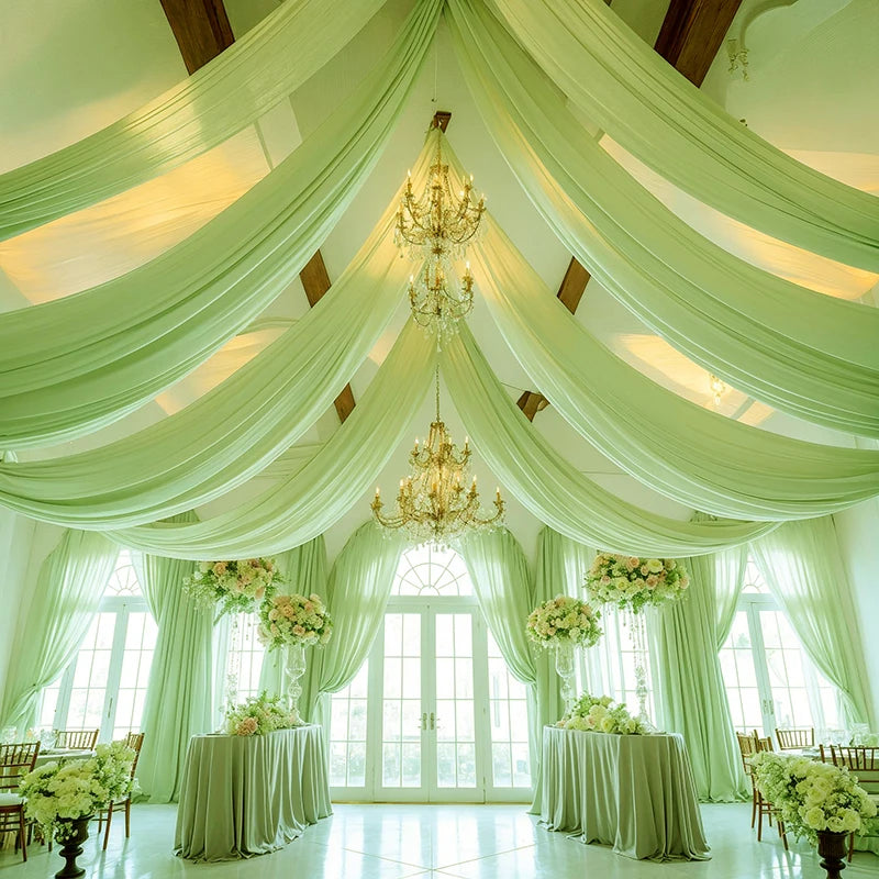 Qfdian Wedding Drapes Ceiling Decoration Chiffon Sheer Curtain for Weddings Reception Birthday Party Arch Drapery Tent Bedroom Backdrop
