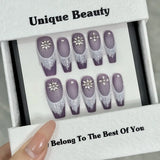 Qfdian 10pcs Luxury Handmade Long Oval False Nail Glitter Cat Eye French Press On Nails Shiny Rhinestone Decor Wearable Fake Nail