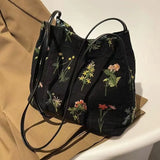 Qfdian Large-capacity Embroidered Tote Bag Women Summer Trendy Cloth Bag Niche Embroidery Shoulder Bag Texture Bucket Bags Canvas Bags