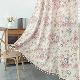 Qfdian Floral Farmhouse Curtains Semi-Blackout Living Room Drapes Cotton Linen Bohemian Window Curtain 1 Panels Tassel Beige Rod Pocket