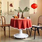 Qfdian Solid Round Tablecloths with Pom Poms Cotton Tablecloth Table Covers for Kitchen Dining Restaurant Wedding Party Home Decoration