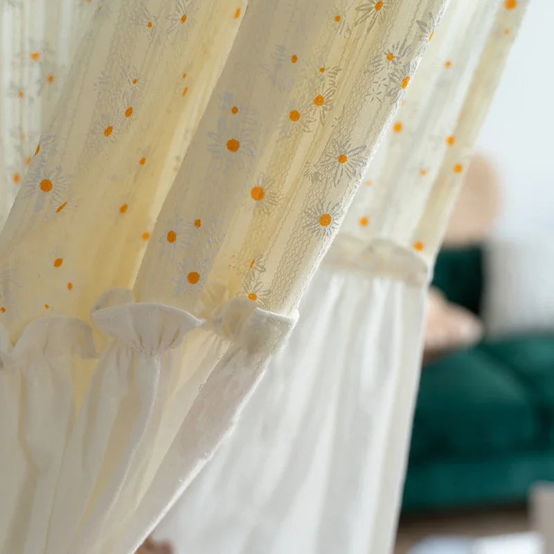 Qfdian Beige Floral Curtains 1 Panel Rod Pocket Boho Daisy Bedroom Living Room Kitchen Decors Farmhouse Rustic Bohemian Windows Curtain