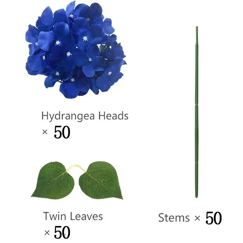 Qfdian 50 PCS Artificial Hydrangea Flowers Silk Hydrangea Heads for Wedding