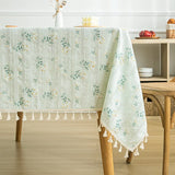 Qfdian Cotton Blend Tablecloth Beige Floral Printed Washable Farmhouse Table Cover for Wedding Party Living Room Baby Shower Decoration