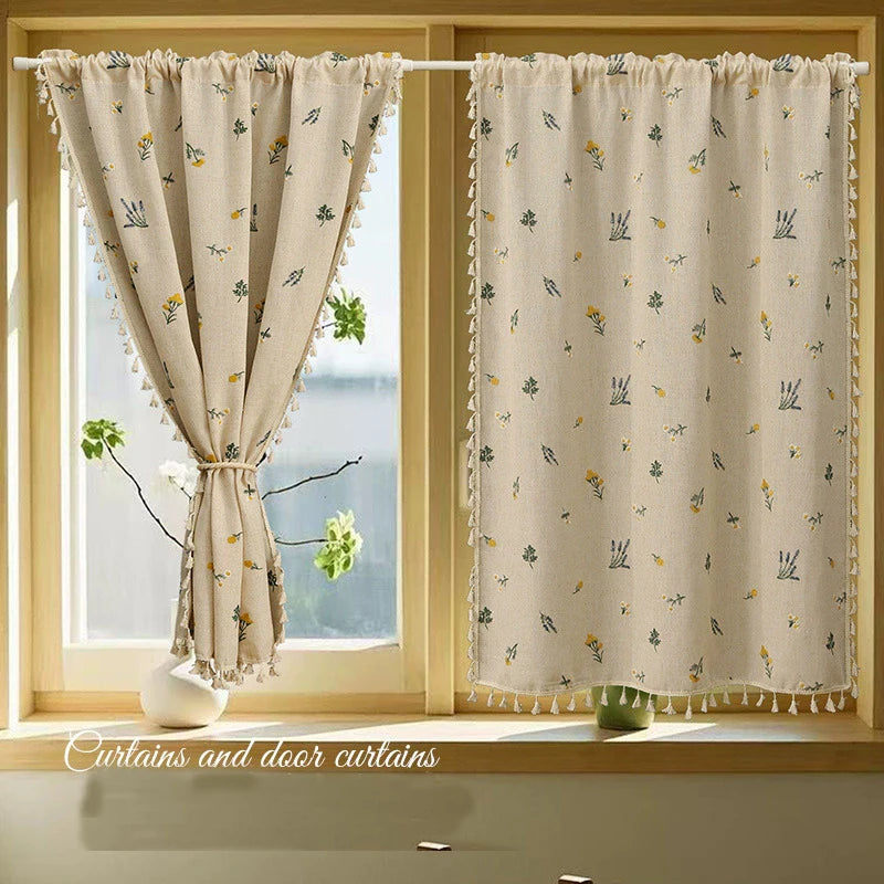 Qfdian 1 Panel Floral Embroidered Curtains Linen Textured for Kitchen Living Room Bedrooms Bathroom Farmhouse Pattern Rod Pocket Drapes
