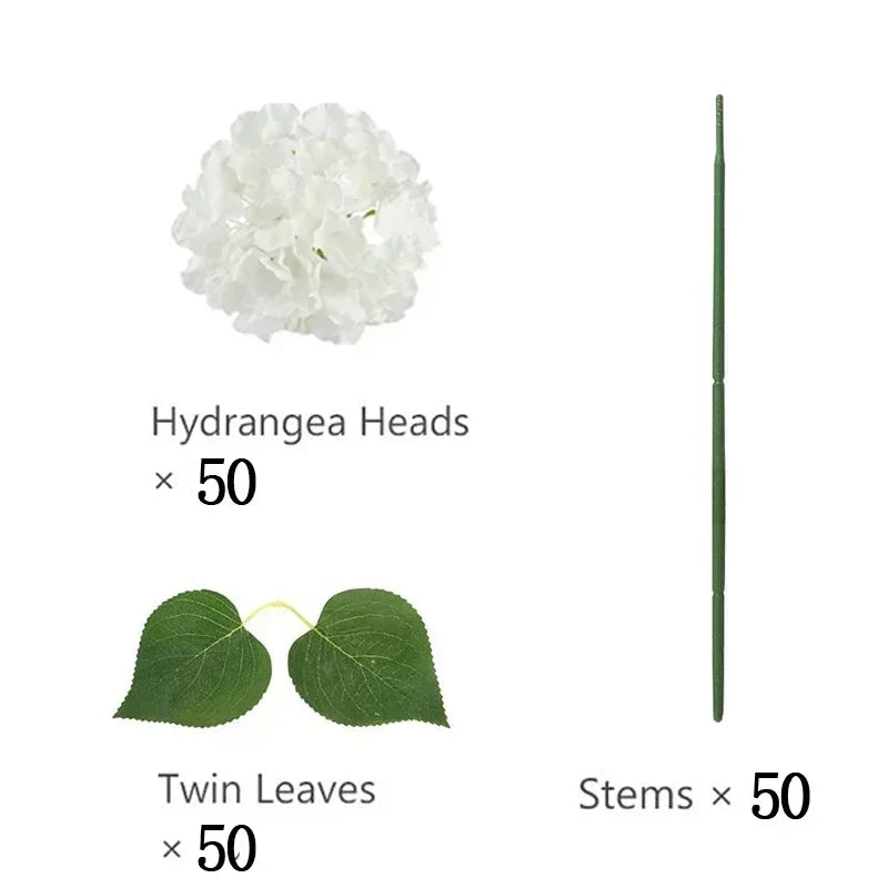 Qfdian 50 PCS Artificial Hydrangea Flowers Silk Hydrangea Heads for Wedding