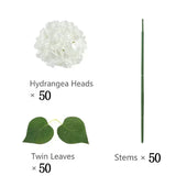 Qfdian 50 PCS Artificial Hydrangea Flowers Silk Hydrangea Heads for Wedding