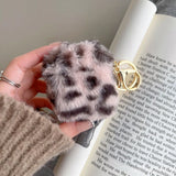 Qfdian Luxury Pink Leopard Print Winter Plush Earphone Case For AirPods 1 2 3 4 Pro 2 Bluetooth Headset Protective Shell With Keychain
