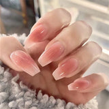 Qfdian 10pcs Handmade Press On Nails Fake Nails Honey Peach Blush Middle Short Almond Oval Coffin False Nails Gentle Nails Finger Tips