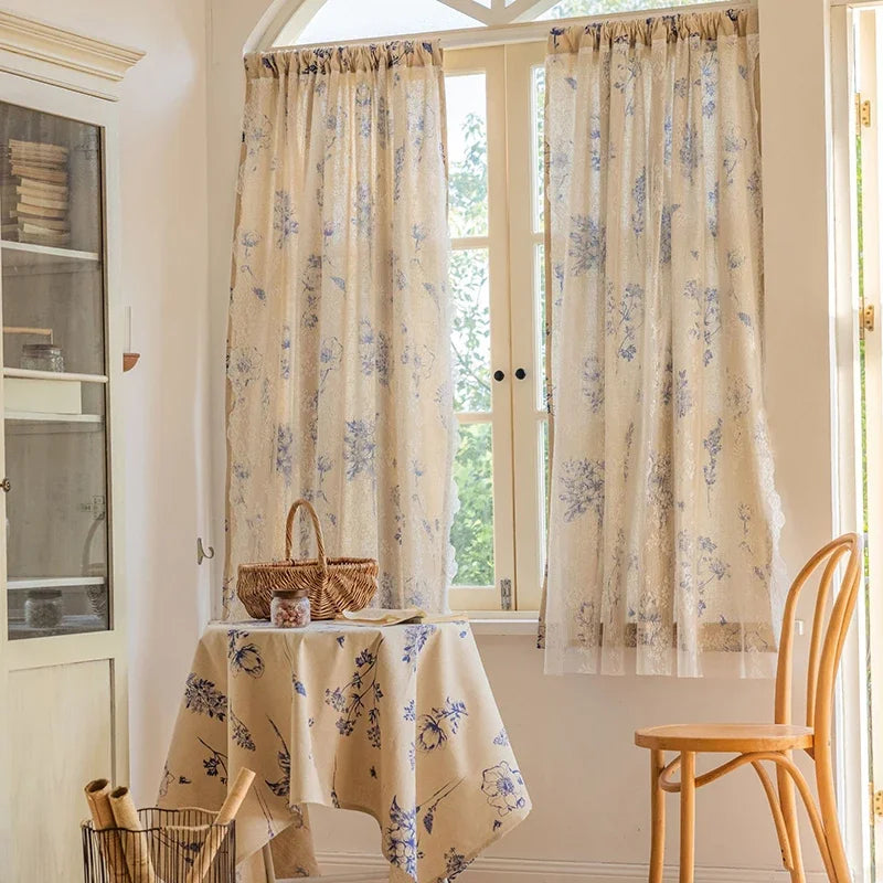 Qfdian 1 Panel Kids Blackout Curtain for Bathroom Bedroom Living Room Classroom Sheer Overlay Double Layer Rod Pocket Drapery with Lace