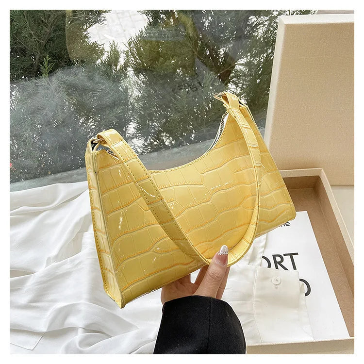 Qfdian Fashion PU Leather Underarm Bags for Women Alligator Pattern Armpit Handbag Female Small Handbags Messenger Purse