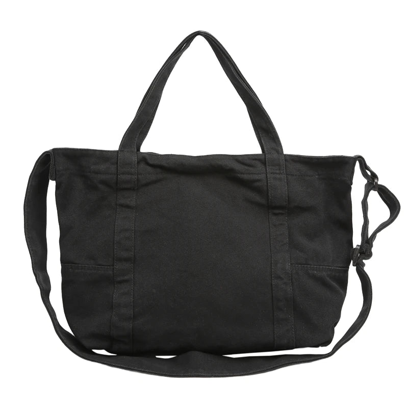 Qfdian Large Capacity Canvas Shoulder Bags High Quality 100% Cotton Handbags Solid Cloth Casual Totes Simple Preppy Style Packages