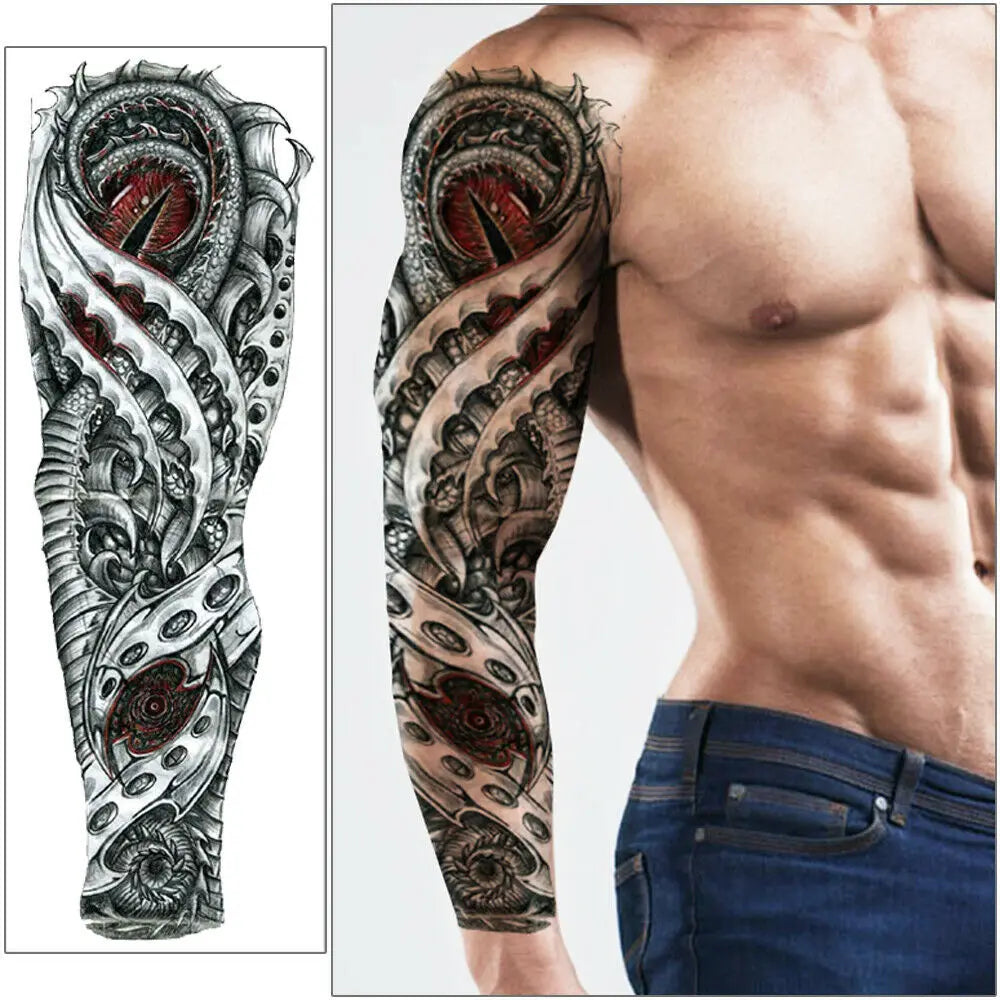 Qfdian Waterproof Full Arm Temporary Tattoo Sticker Tiger Lion Wolf Eye For Man Women Body Art Sleeve Flash Fake Shoulder Tatoo